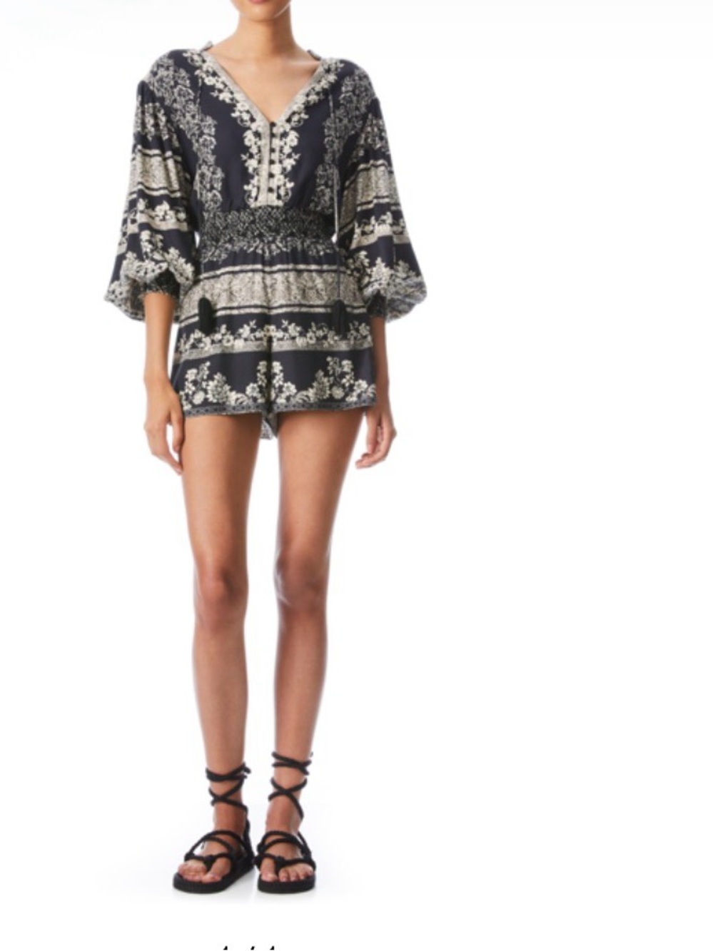 Alice + Olivia Black and Cream Printed Romper